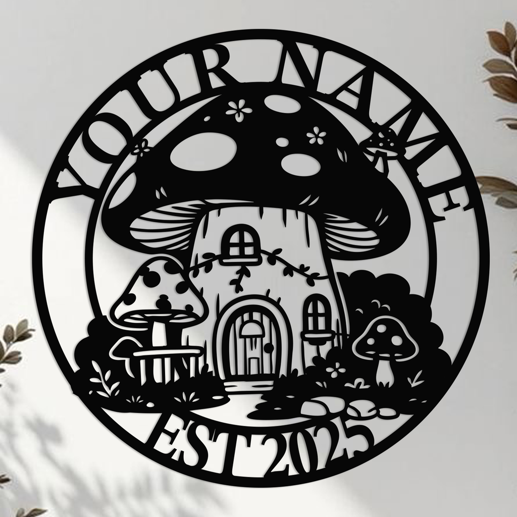 Personalized Mushroom House Metal Sign