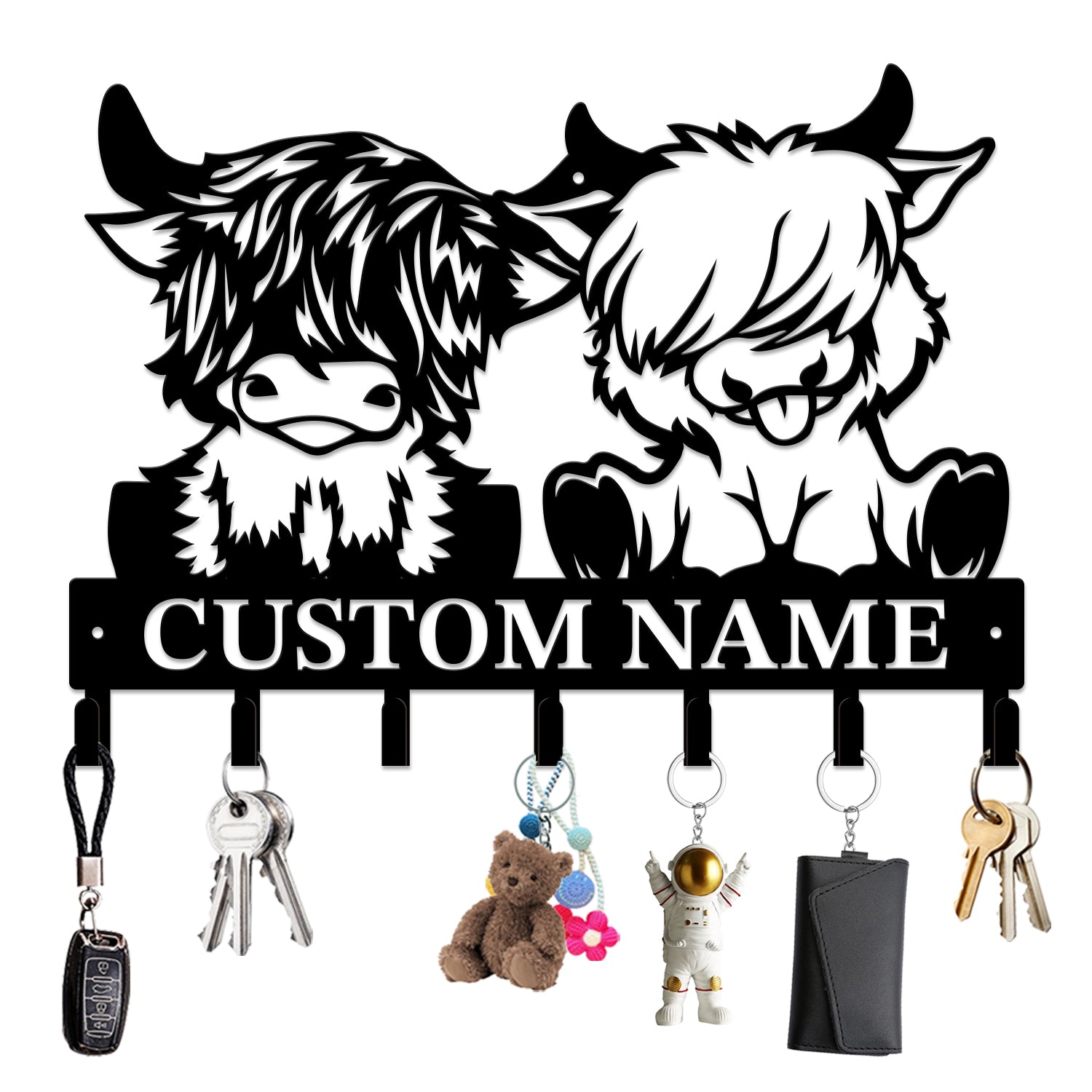 Personalized Highland Cow Metal Hook Rack