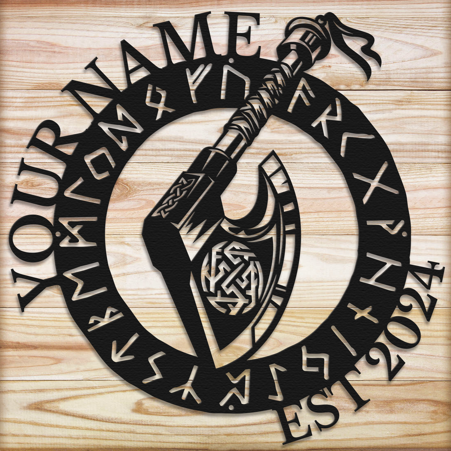 Personalized Viking Axe Metal Sign, Custom Text Norse Wall Decor