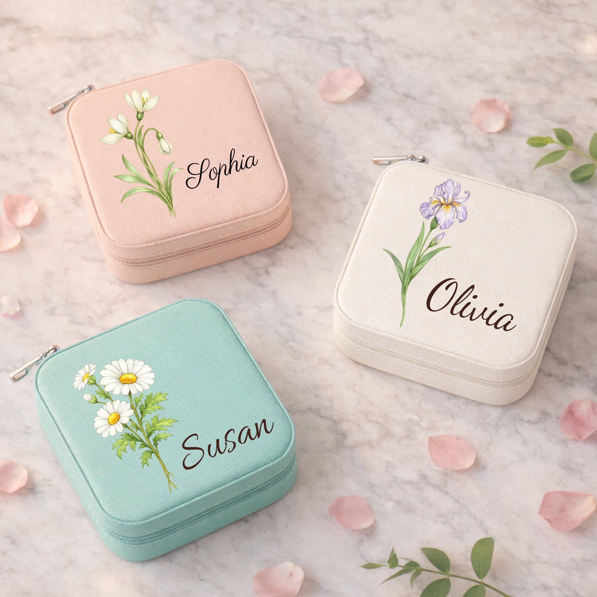 Personalized Birth Flower Jewelry Box for Her