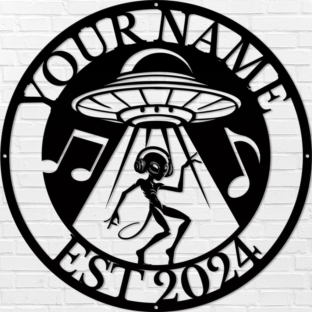 Personalized Alien UFO Music Metal Sign – Custom Name Wall Decor