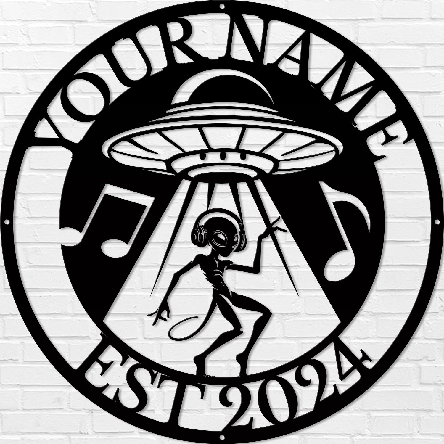 Personalized Alien UFO Music Metal Sign – Custom Name Wall Decor