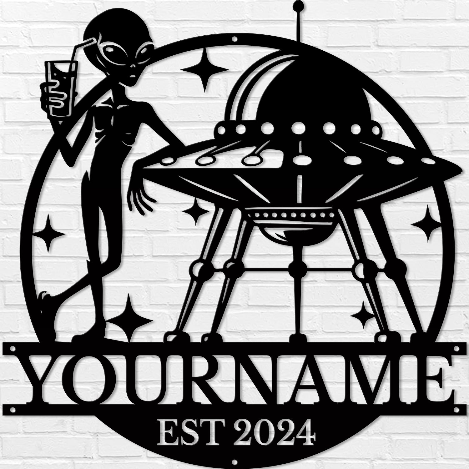 Personalized Alien UFO Metal Sign – Custom Name Wall Decor