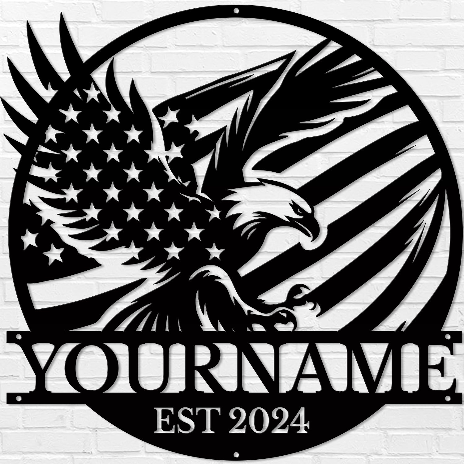 Personalized Eagle Flag Metal Sign – Custom Name Wall Decor
