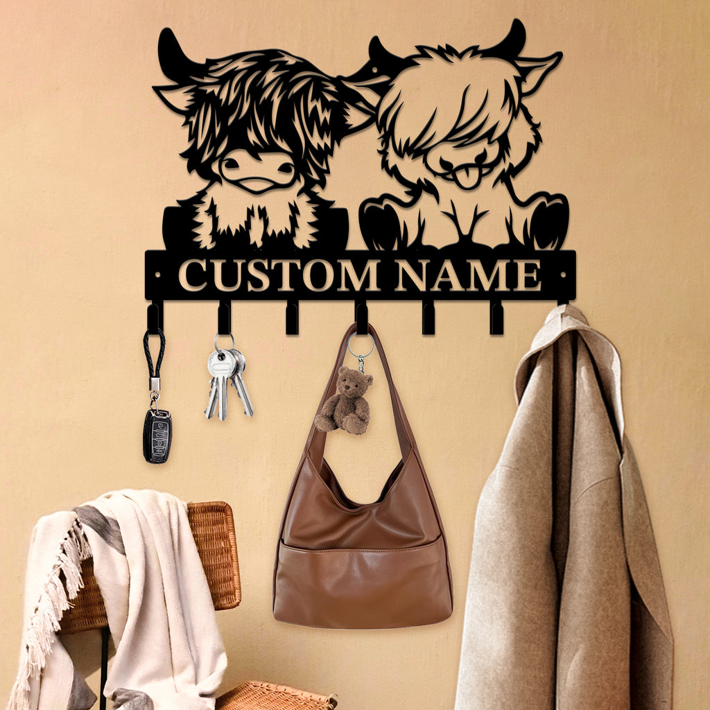 Personalized Highland Cow Metal Hook Rack