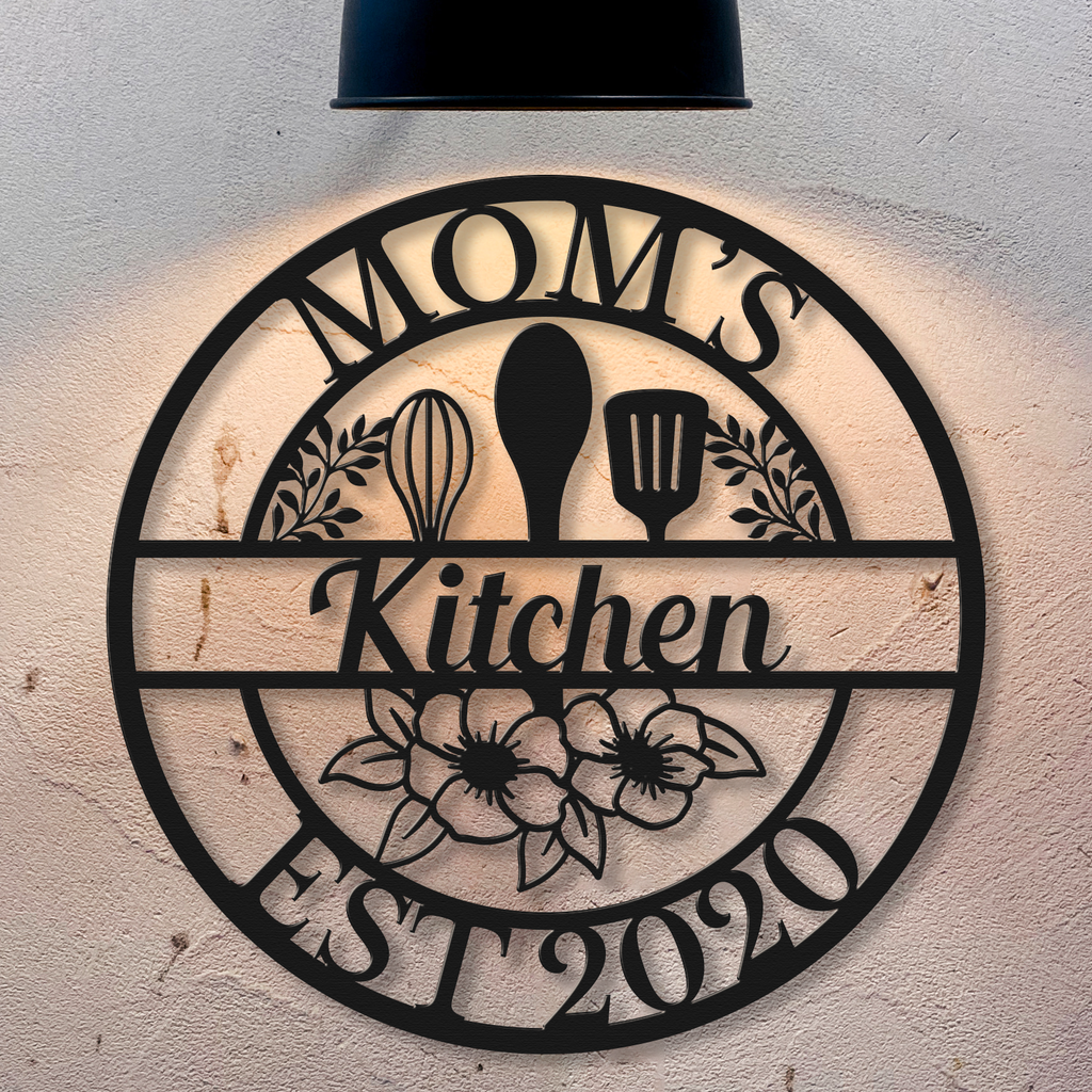 Personalized Mom's Kitchen Metal Sign | Custom Name & Established Year Wall Decor