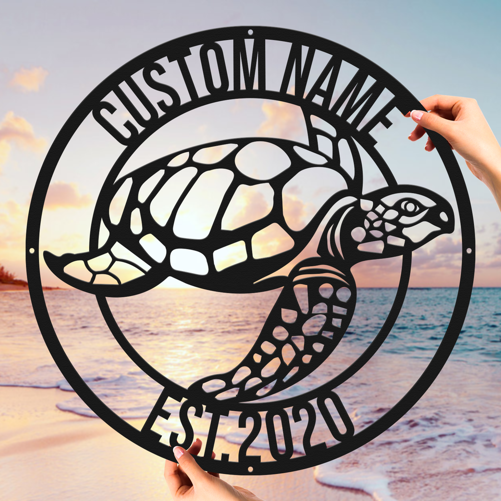 Personalized Sea Turtle Metal Sign | Custom Name & Established Year Wall Decor