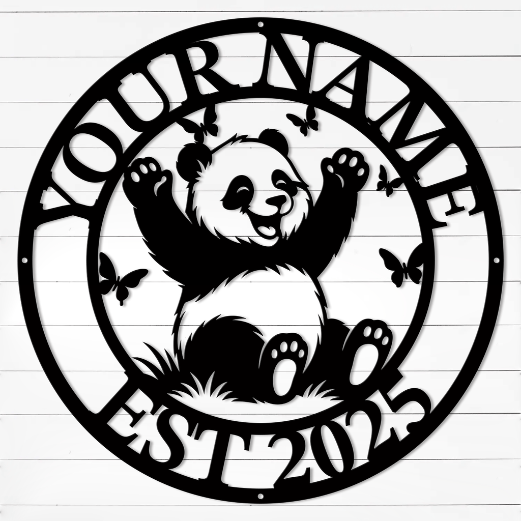 Personalized Panda Metal Sign – Custom Name Wall Decor