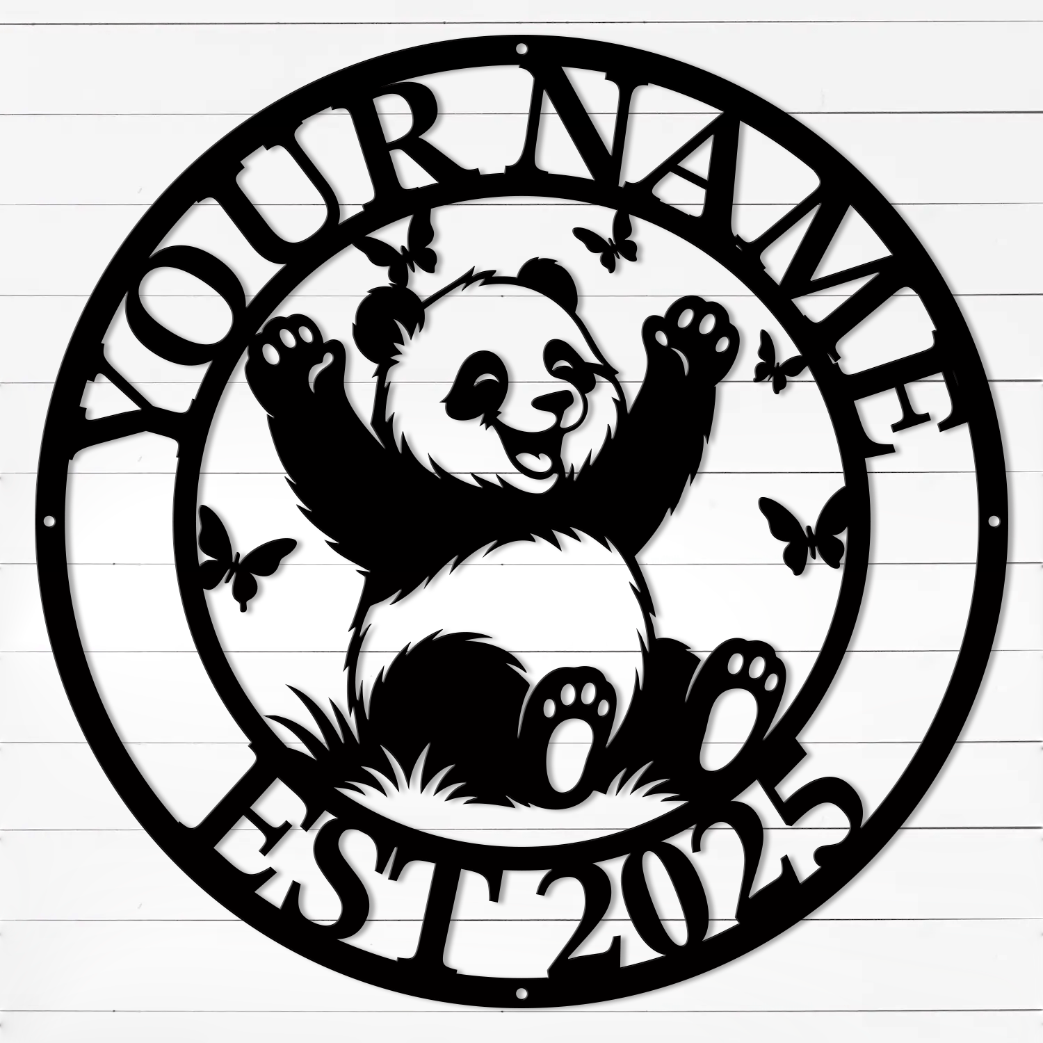Personalized Panda Metal Sign – Custom Name Wall Decor
