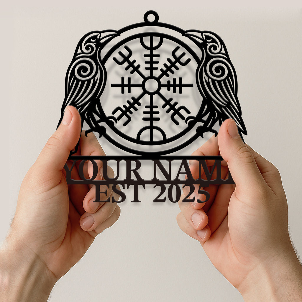 Personalized Viking Raven Compass Wind Chime