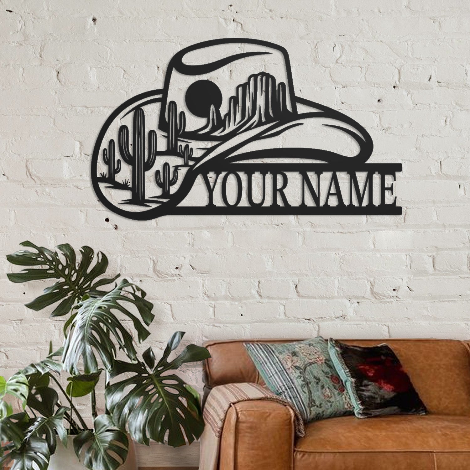 Personalized Cowboy Hat Metal Sign, Custom Text Western Wall Decor