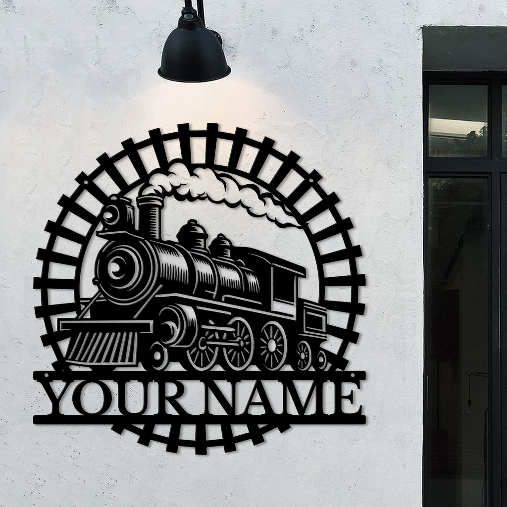 Personalized Train Metal Sign, Custom Text Railroad Wall Decor