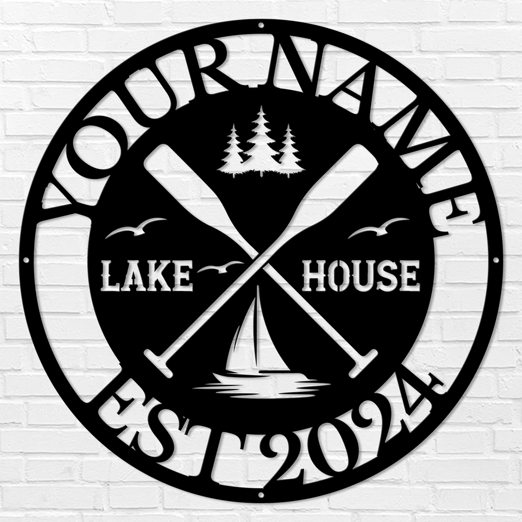 Personalized Lake House Metal Sign – Custom Name Wall Decor