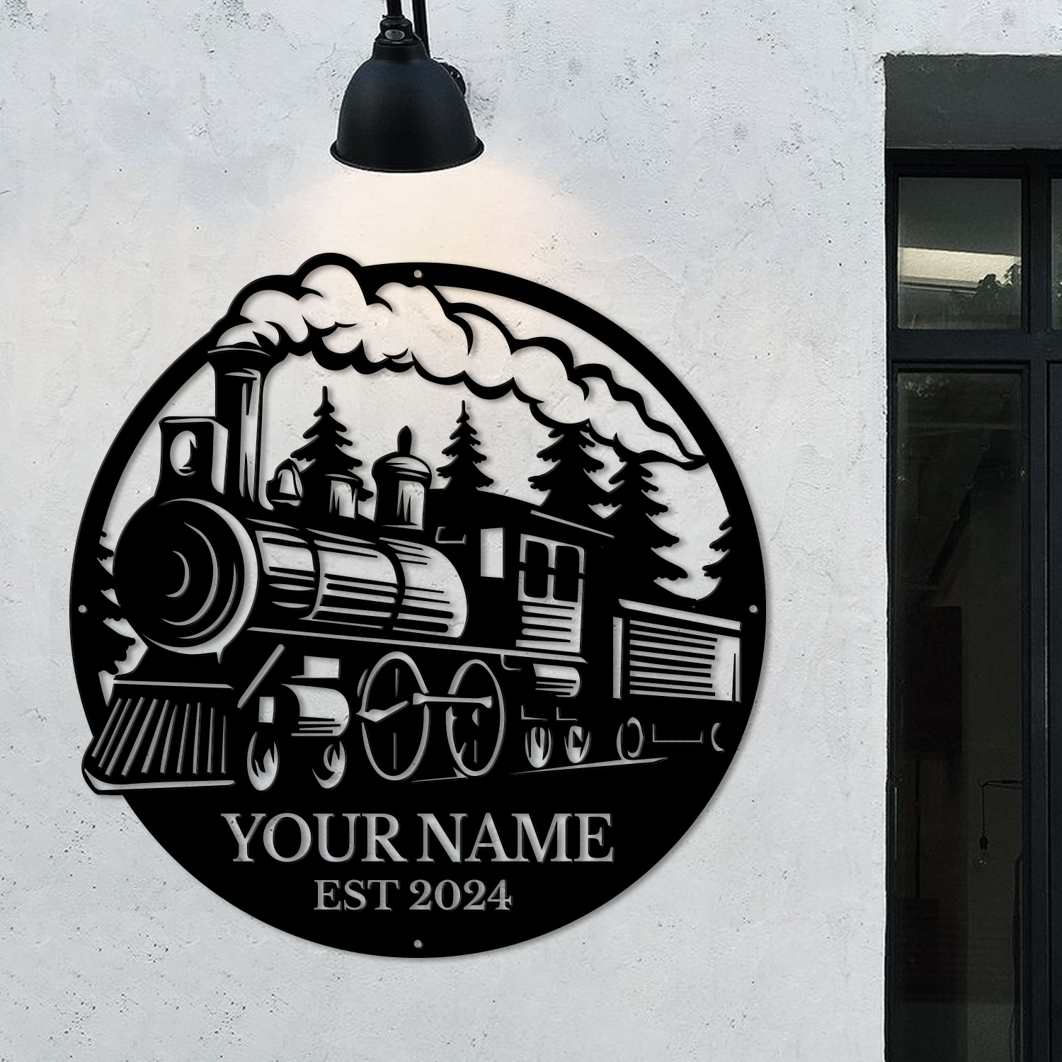 Personalized Steam Train Metal Sign, Custom Text Railroad Wall Decor