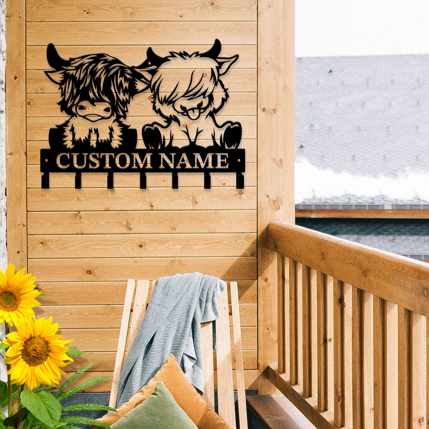 Personalized Highland Cow Metal Hook Rack
