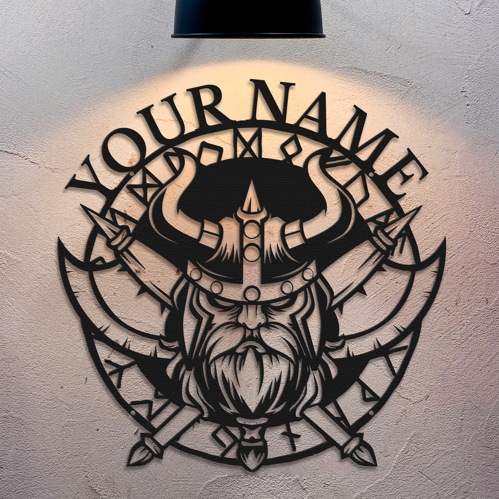 Personalized Viking Helmet Metal Sign, Custom Text Norse Wall Decor