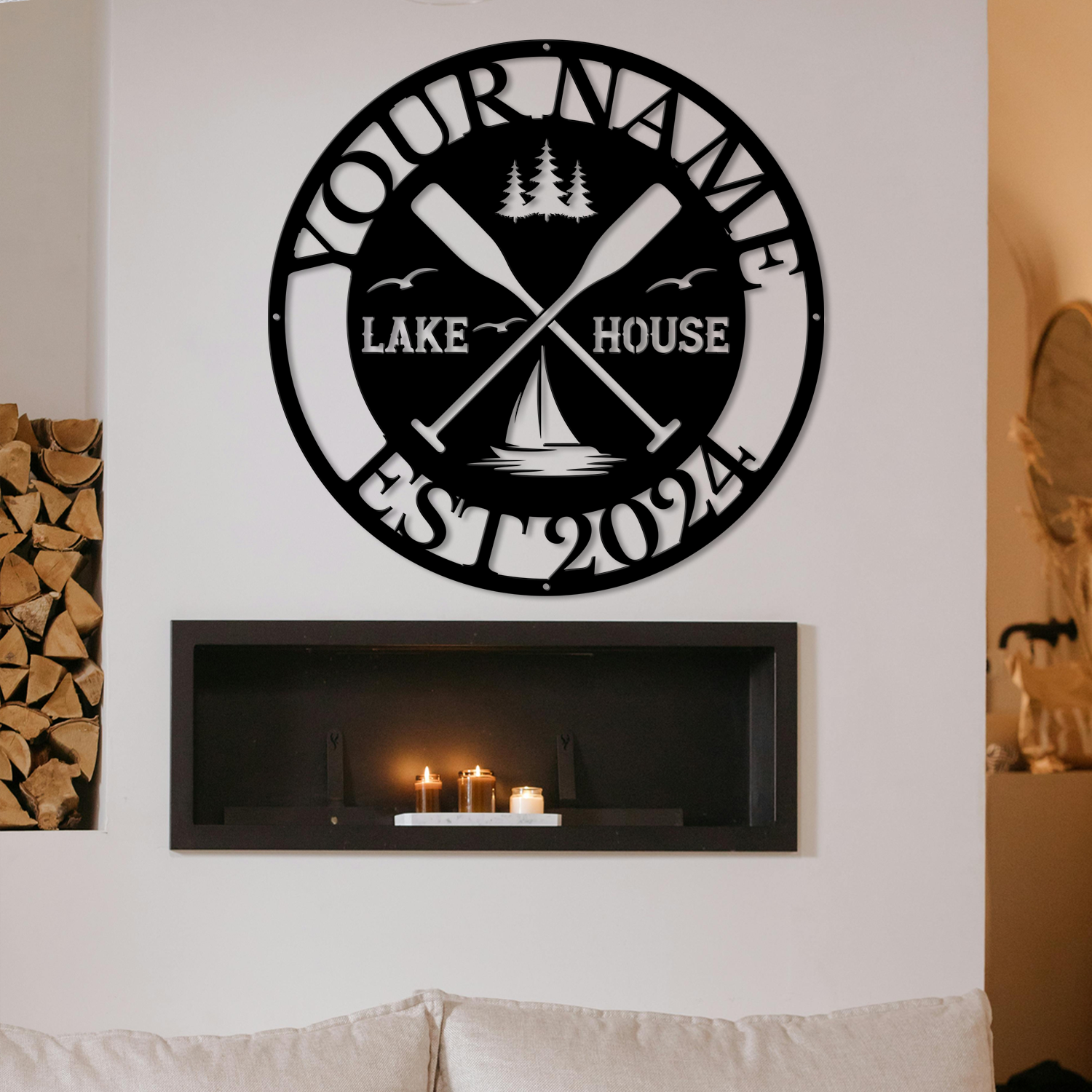 Personalized Lake House Metal Sign – Custom Name Wall Decor