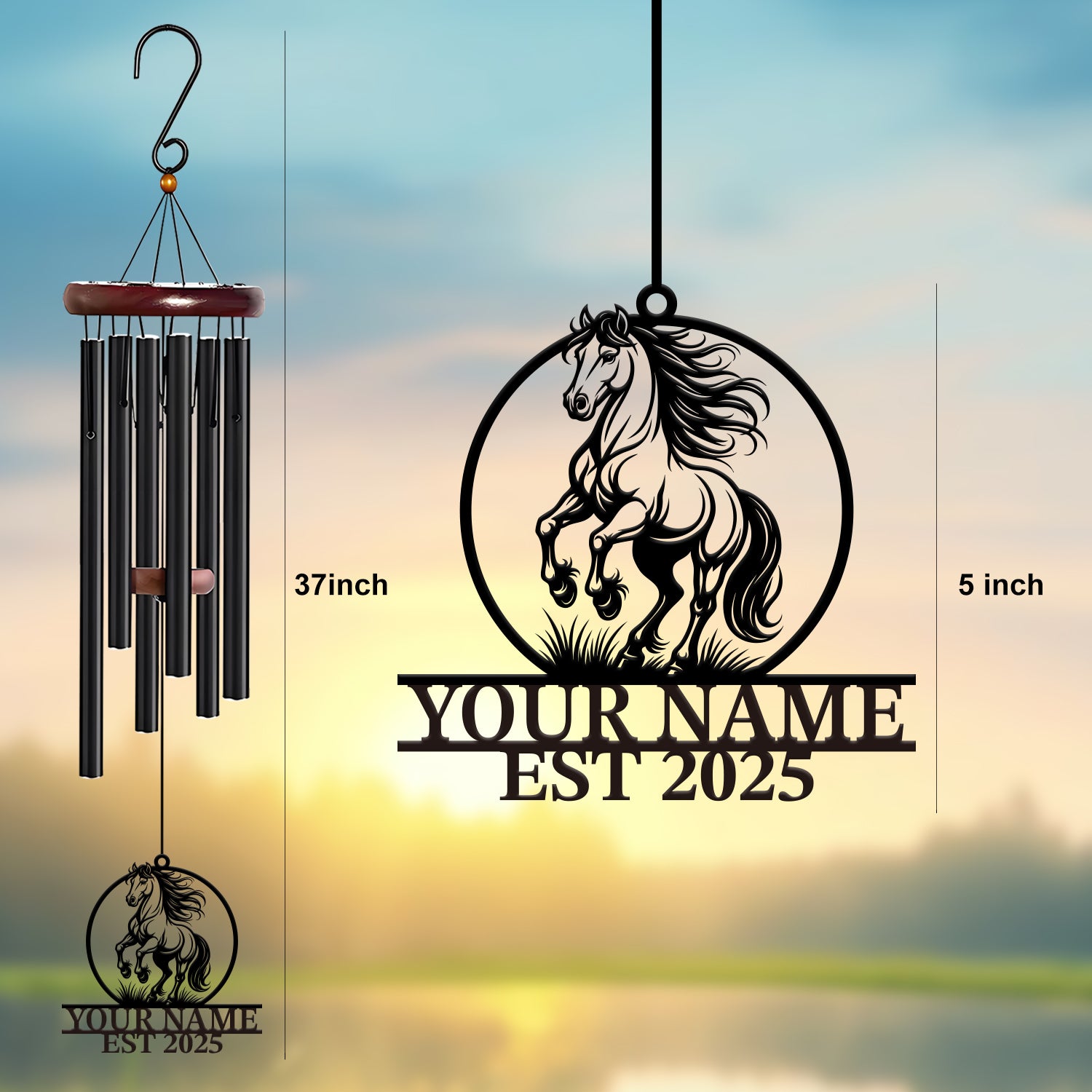 Personalized Rearing Horse Wind Chime
