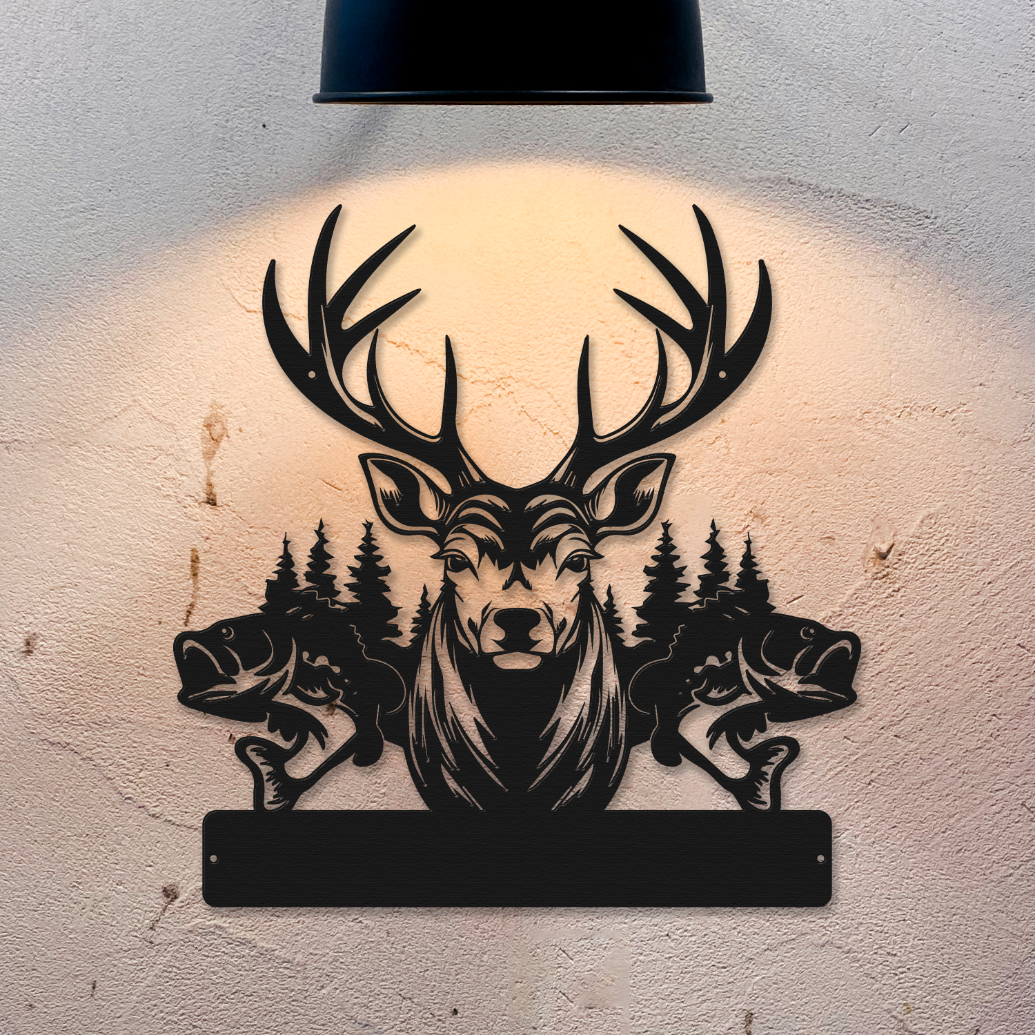 Personalized Deer & Fish Metal Sign, Custom Text Outdoor Wall Decor