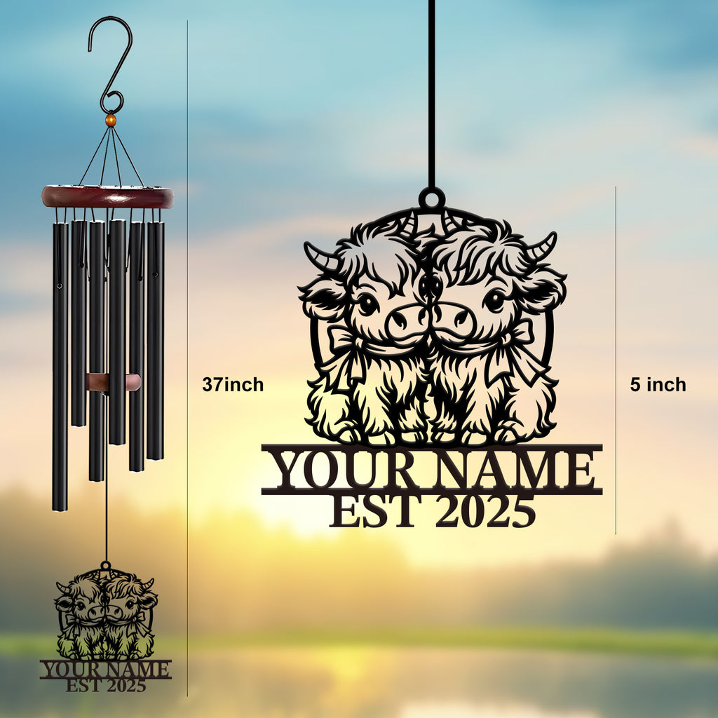 Personalized Highland Cow Couple Wind Chime