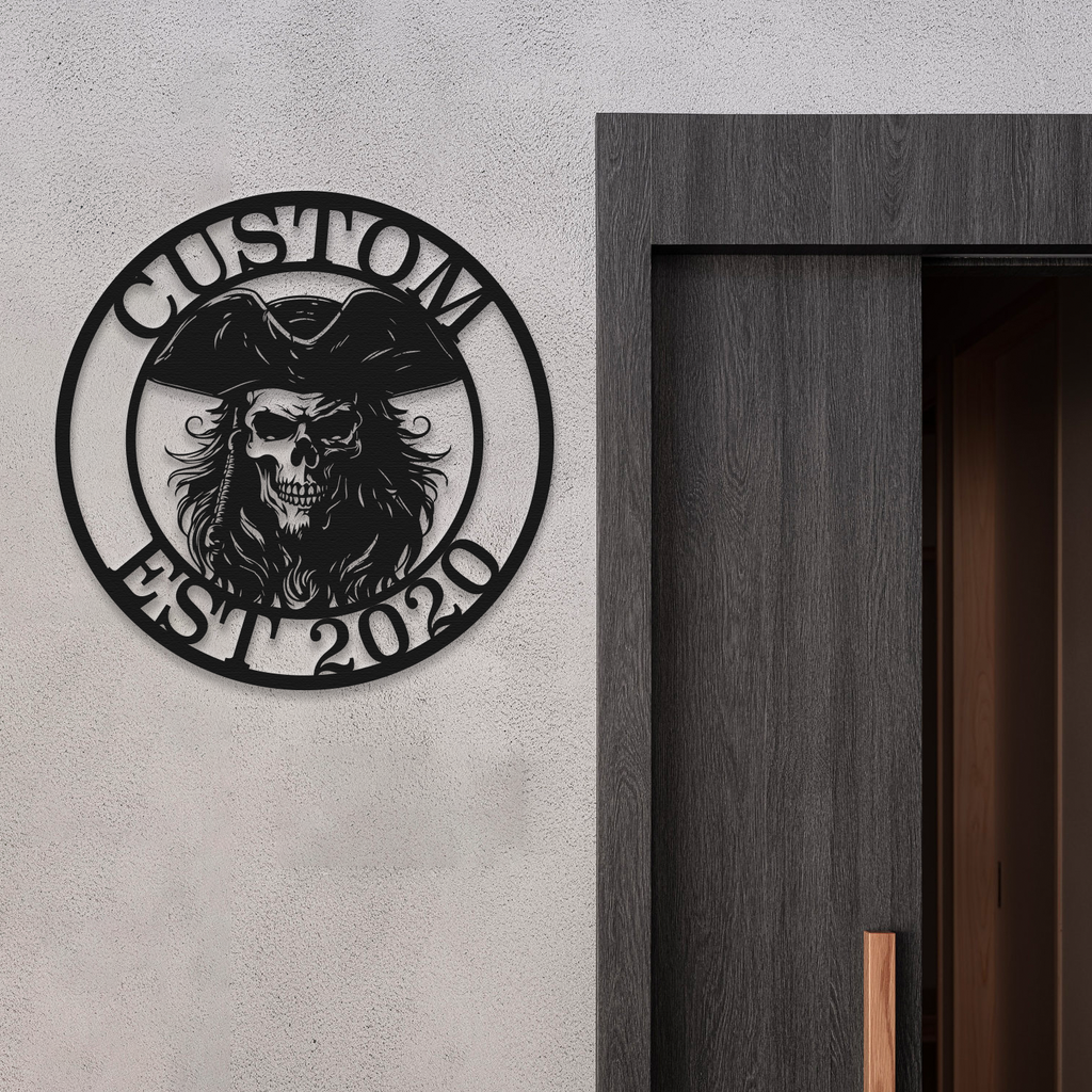 Personalized Pirate Skull Metal Sign | Custom Name & Established Year Wall Decor