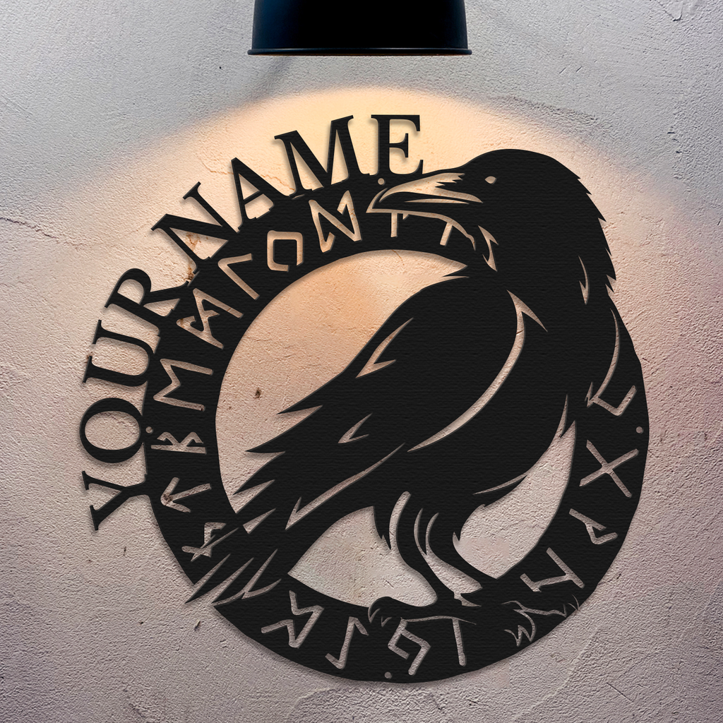 Personalized Viking Raven Metal Sign, Custom Text Norse Wall Decor