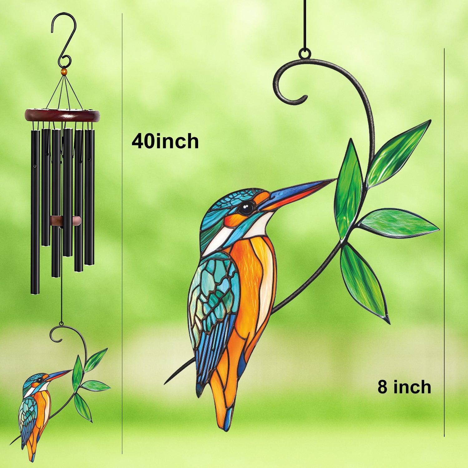 Colorful Kingfisher Bird Leaf Wind Chime – Style Wind 371