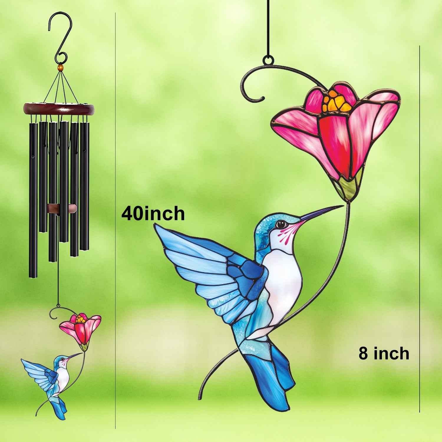 Blue Hummingbird Pink Flower Wind Chime – Style Wind 368