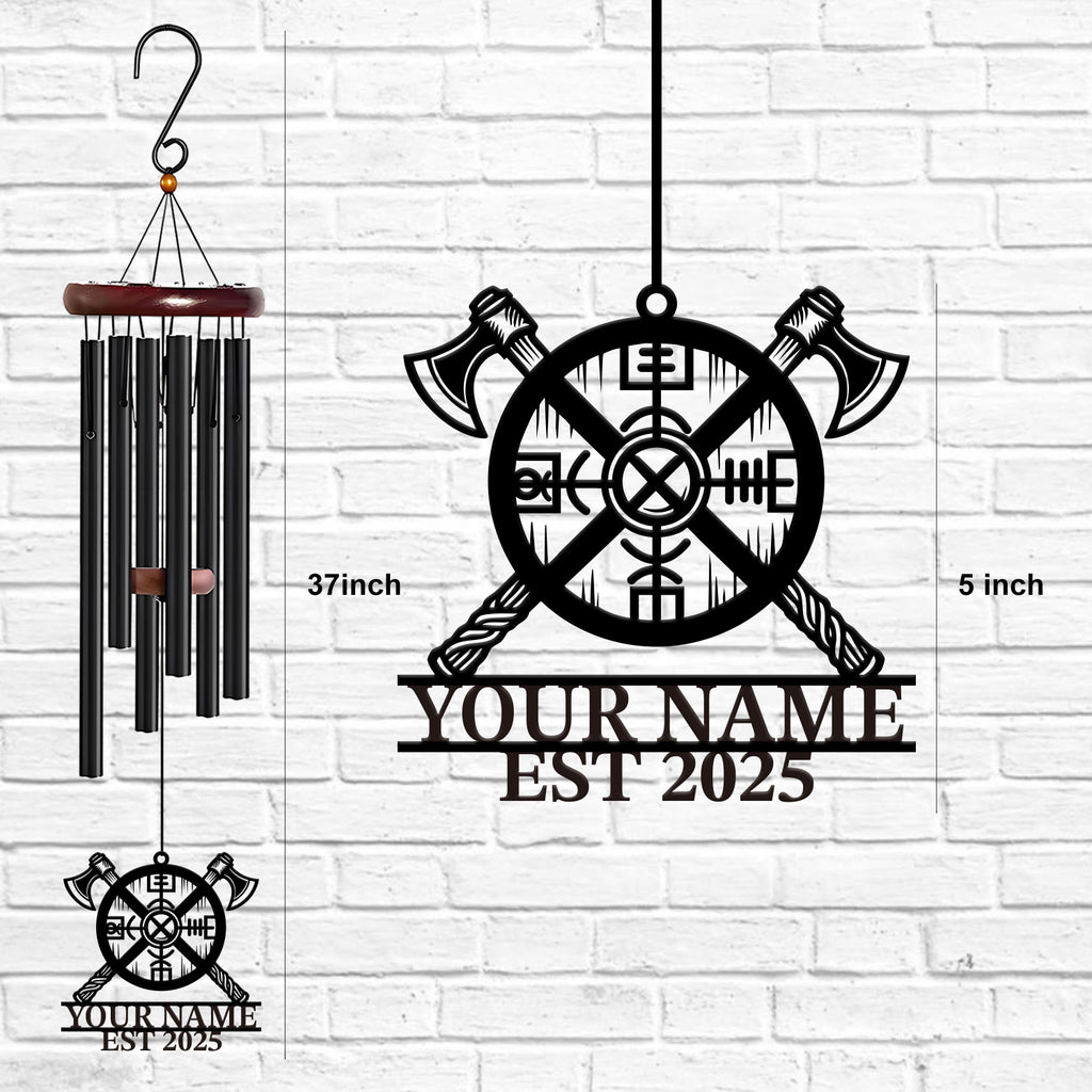 Personalized Viking Axe Shield Wind Chime