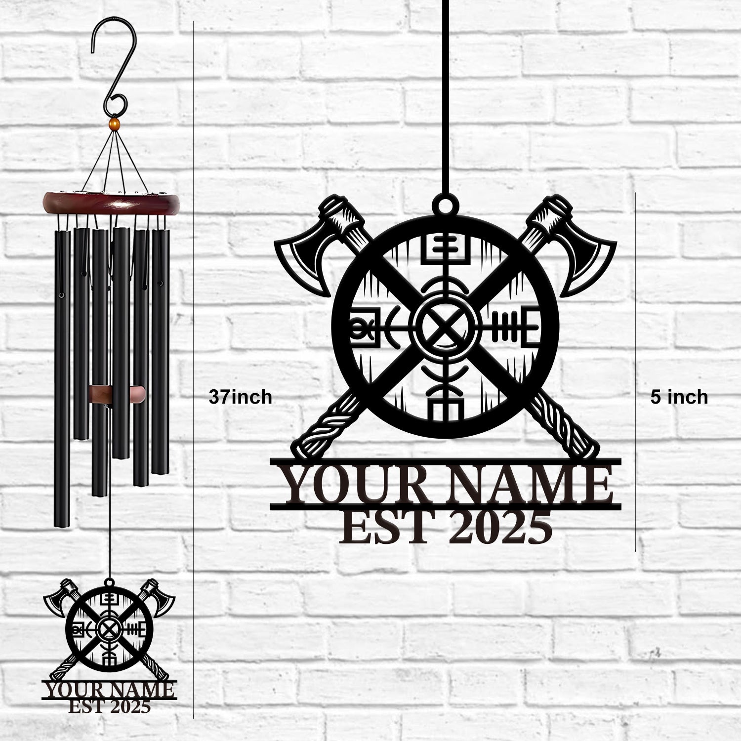 Personalized Viking Axe Shield Wind Chime