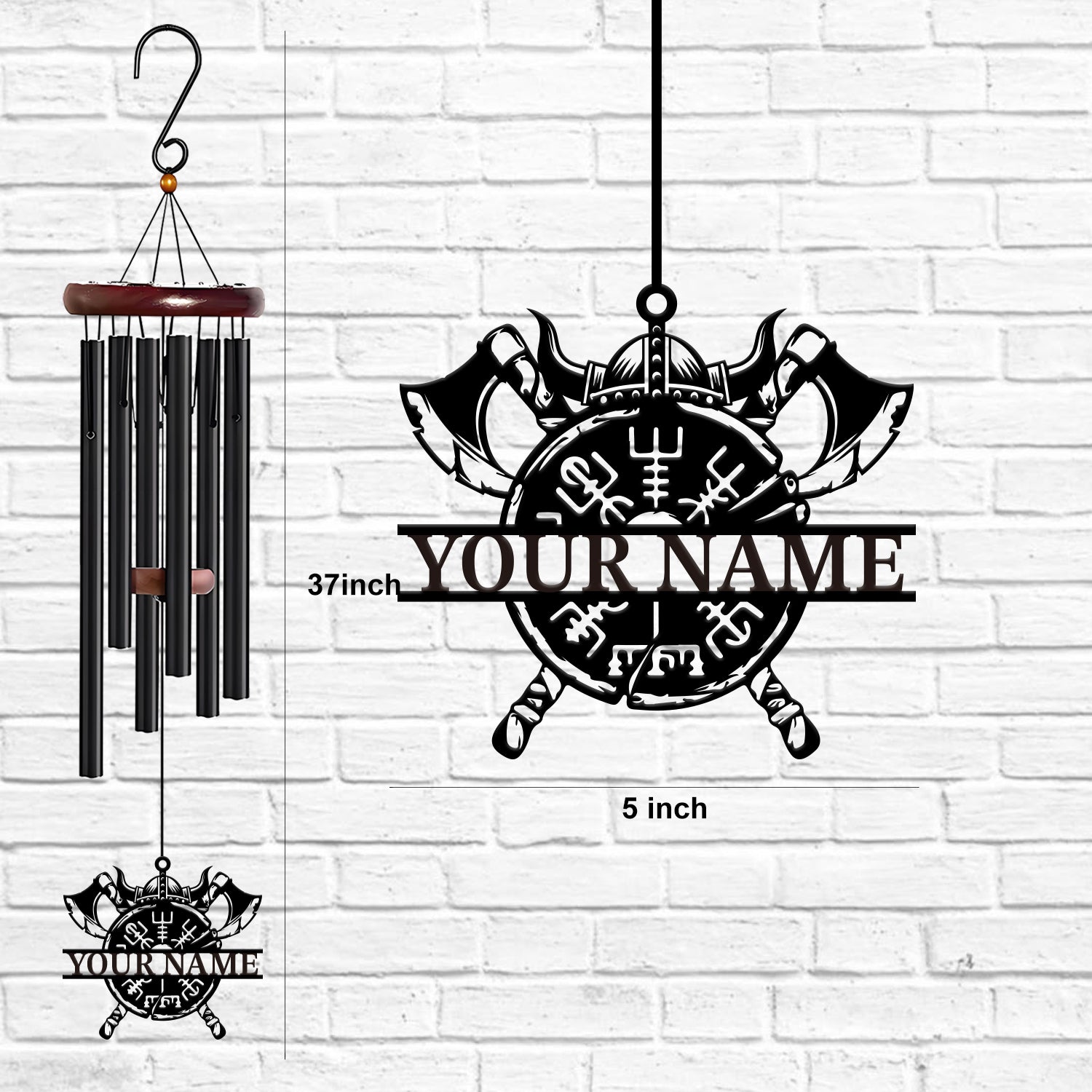 Personalized Viking Helmet Axe Wind Chime