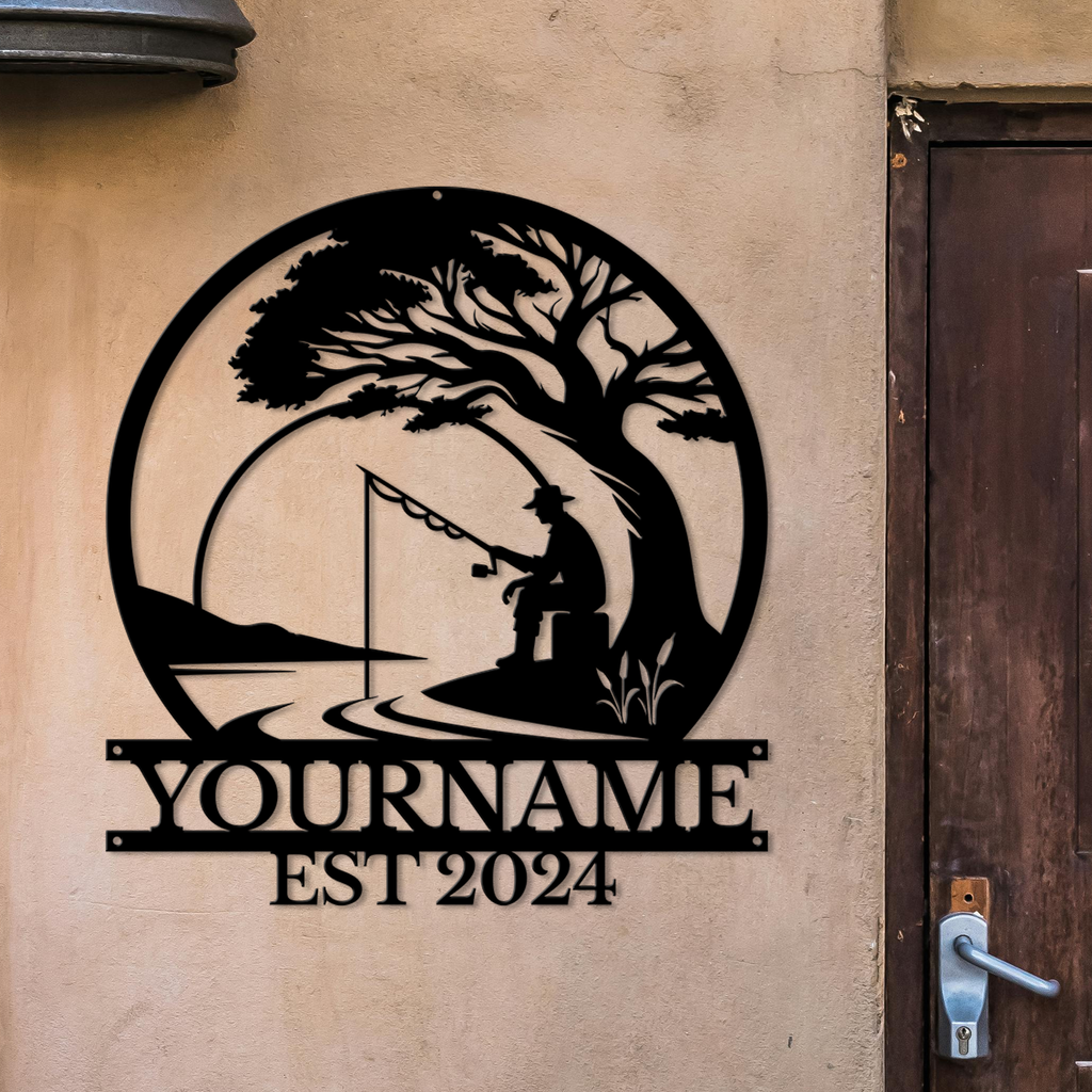 Personalized Fishing Metal Sign – Custom Name Wall Decor