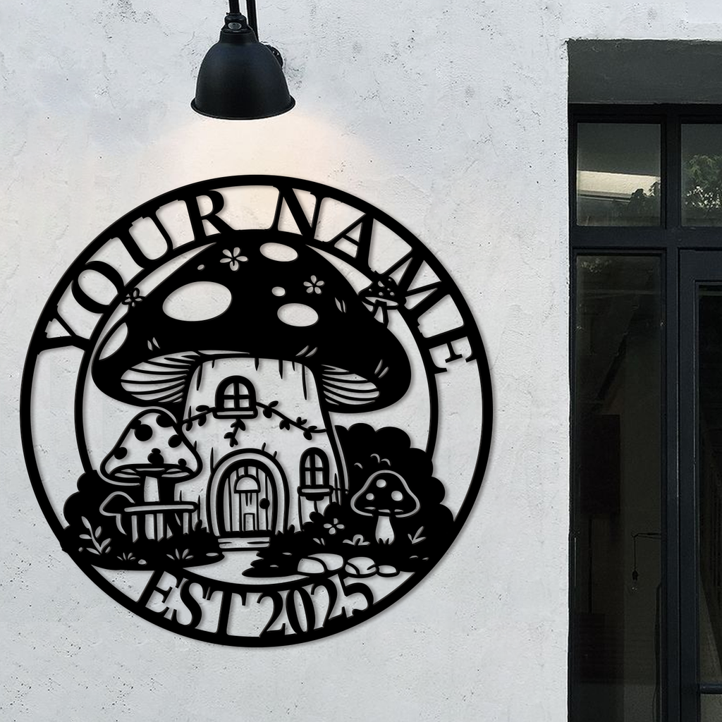 Personalized Mushroom House Metal Sign