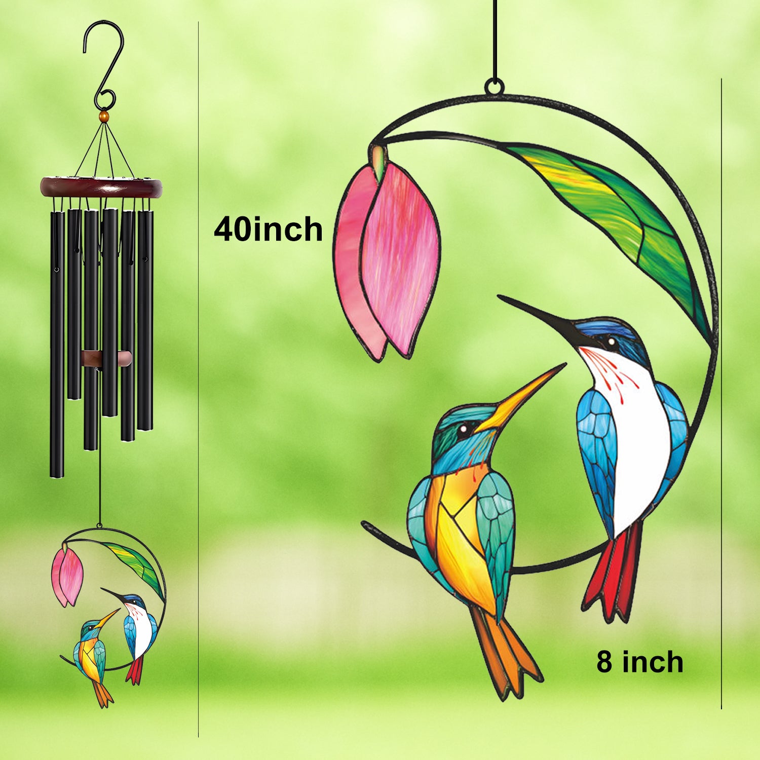 Twin Hummingbird Pink Flower Wind Chime – Style Wind 363