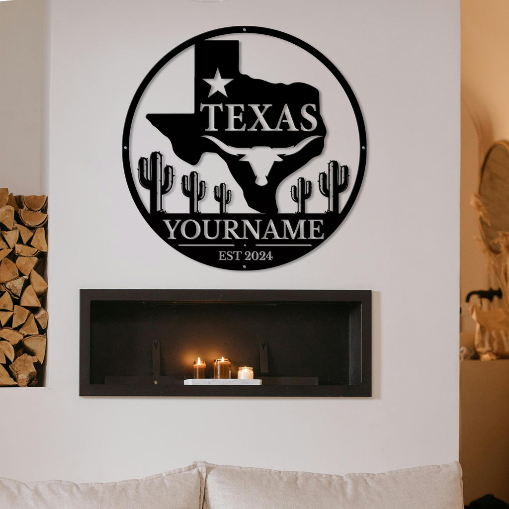 Personalized Texas Metal Sign – Custom Name Wall Decor