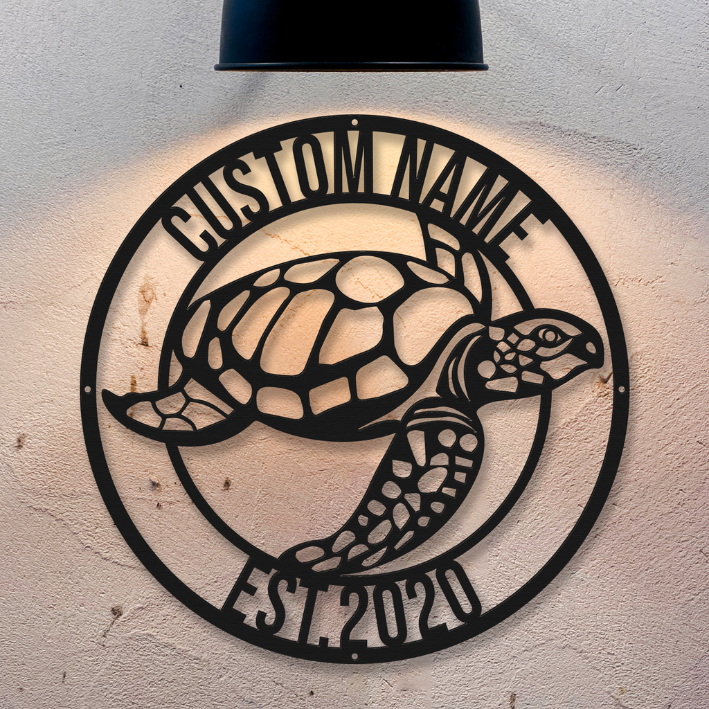 Personalized Sea Turtle Metal Sign | Custom Name & Established Year Wall Decor