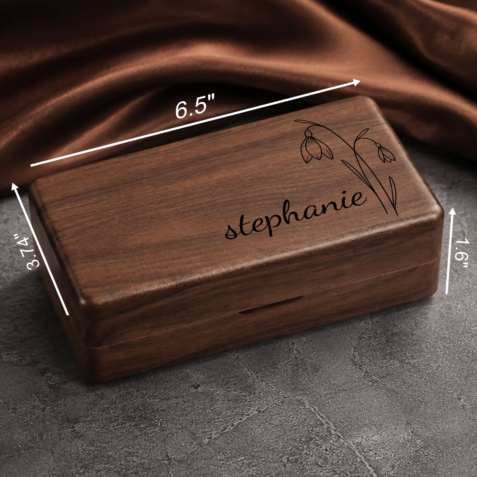 Personalized Birth Flower Wooden Jewelry Box with Custom Name