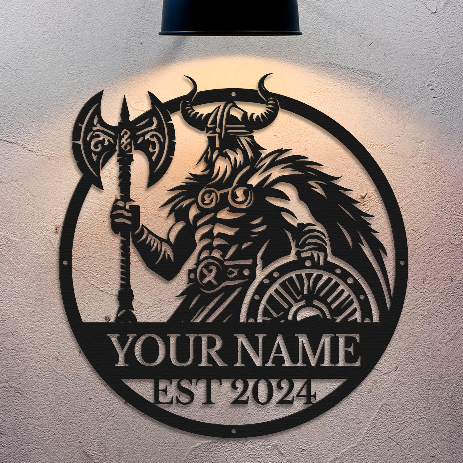 Personalized Viking Warrior Metal Sign, Custom Text Norse Wall Decor
