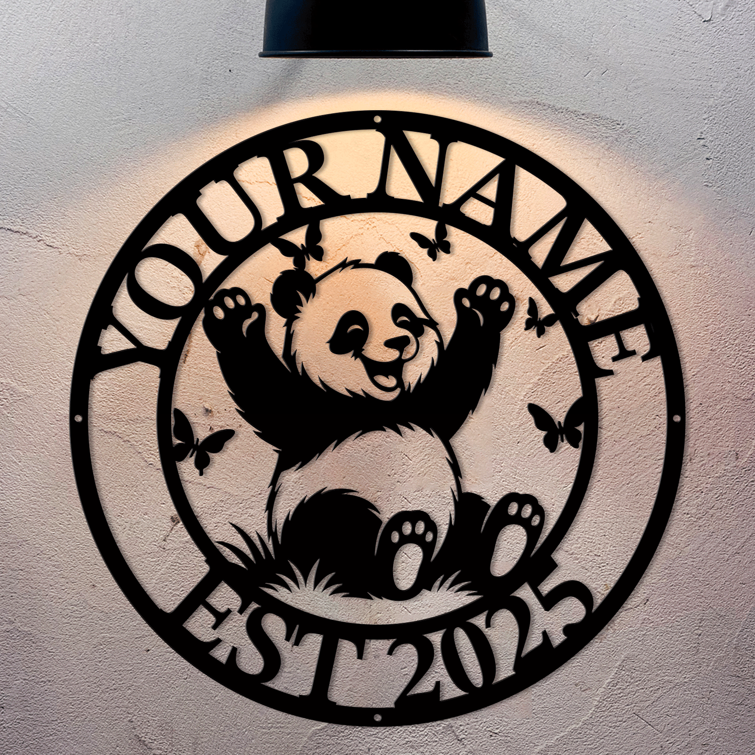 Personalized Panda Metal Sign – Custom Name Wall Decor