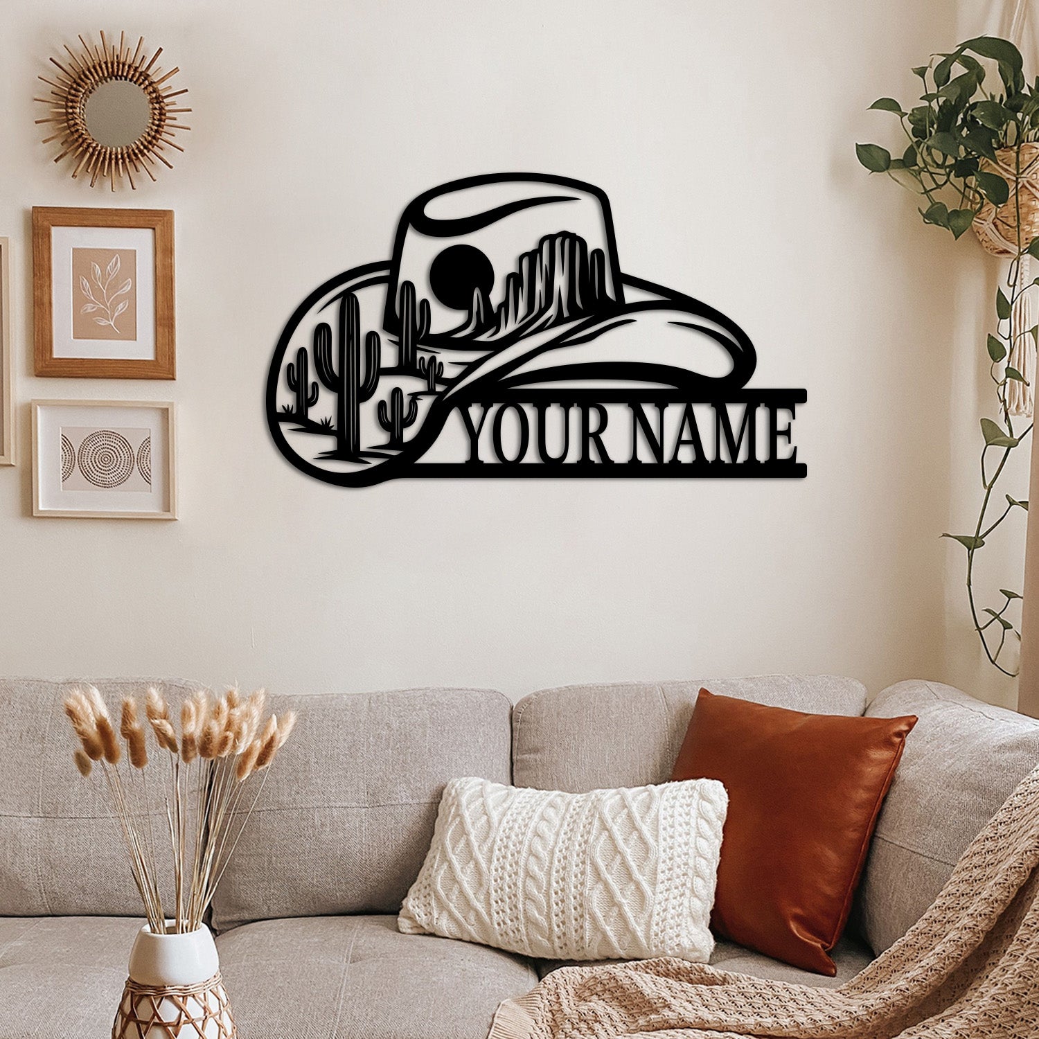 Personalized Cowboy Hat Metal Sign, Custom Text Western Wall Decor