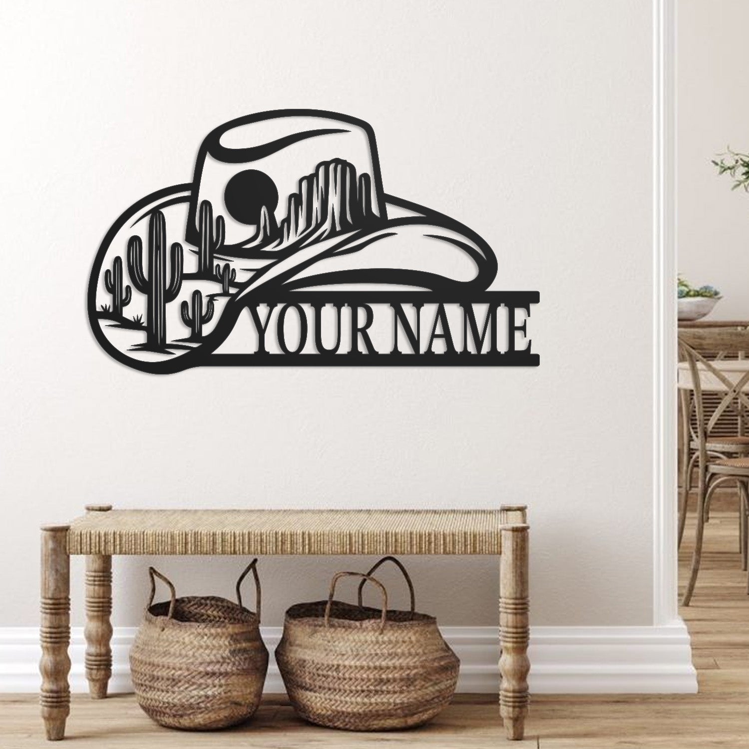 Personalized Cowboy Hat Metal Sign, Custom Text Western Wall Decor