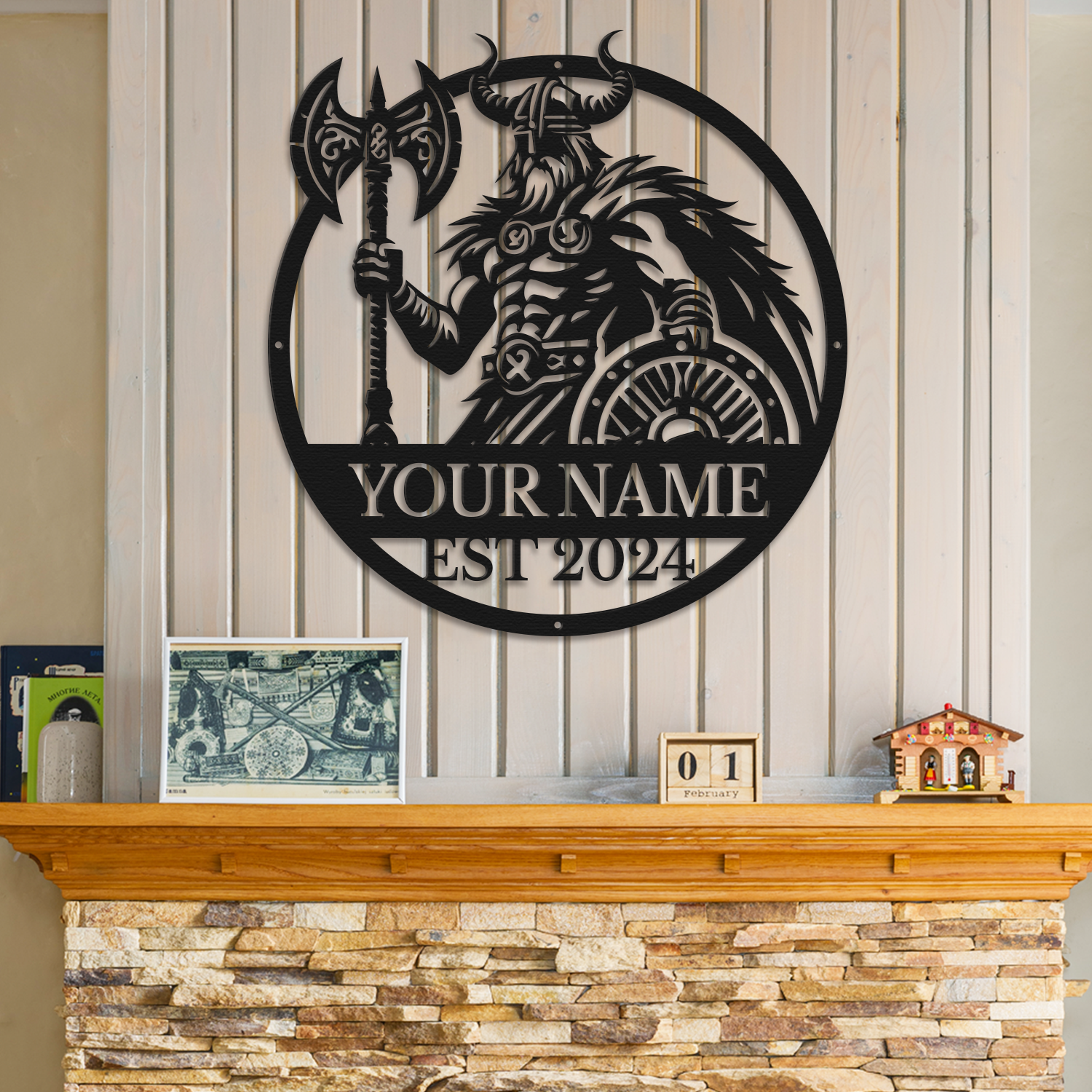 Personalized Viking Warrior Metal Sign, Custom Text Norse Wall Decor