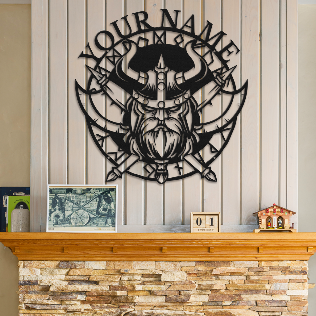 Personalized Viking Helmet Metal Sign, Custom Text Norse Wall Decor