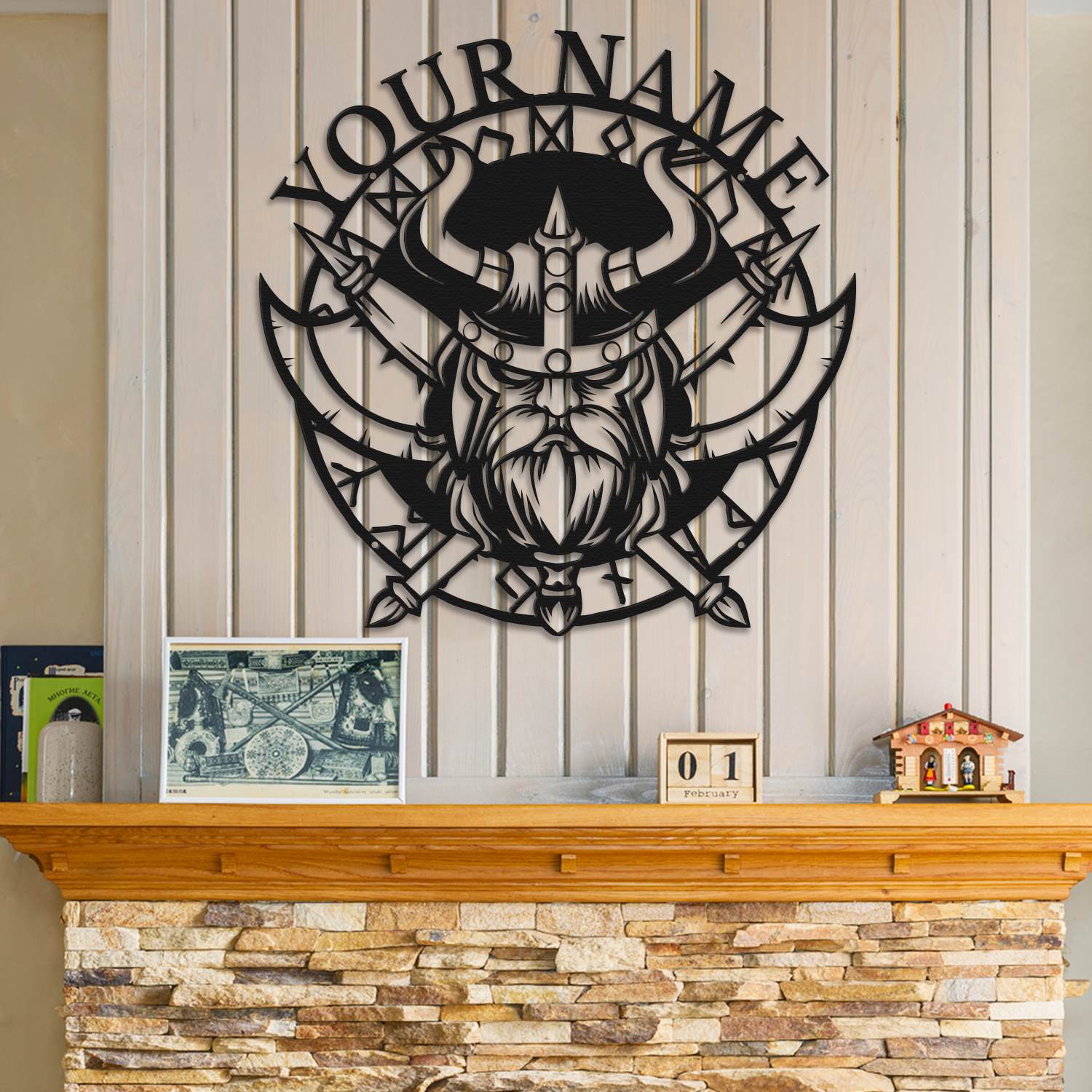 Personalized Viking Helmet Metal Sign, Custom Text Norse Wall Decor