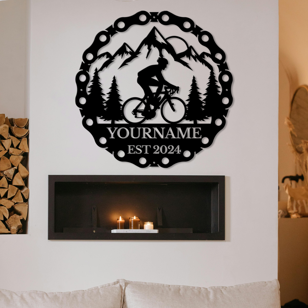 Personalized Cycling Metal Sign – Custom Name Wall Decor