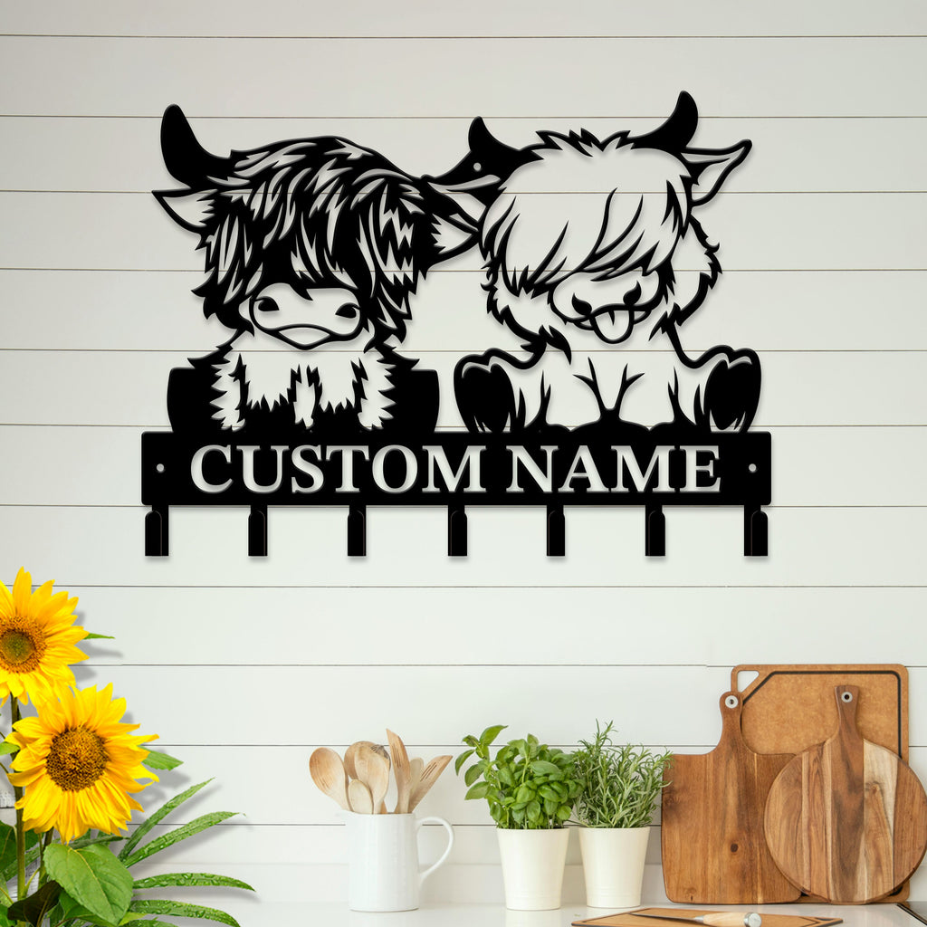 Personalized Highland Cow Metal Hook Rack