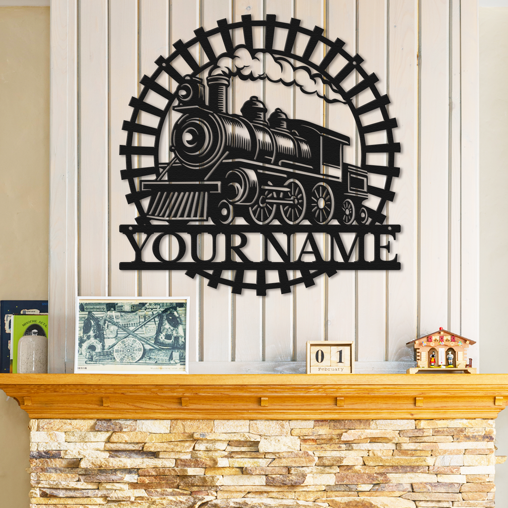 Personalized Train Metal Sign, Custom Text Railroad Wall Decor