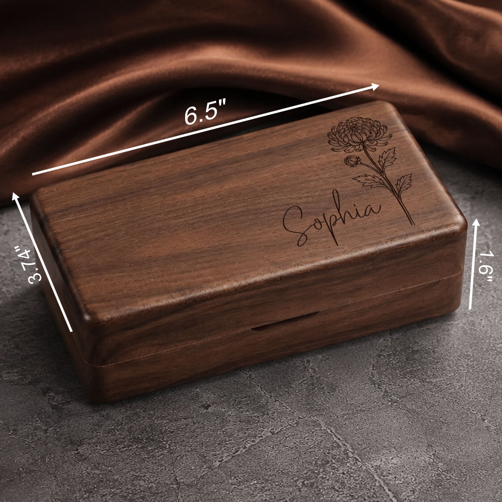 Personalized Wooden Jewelry Box with Name and Birth Flower