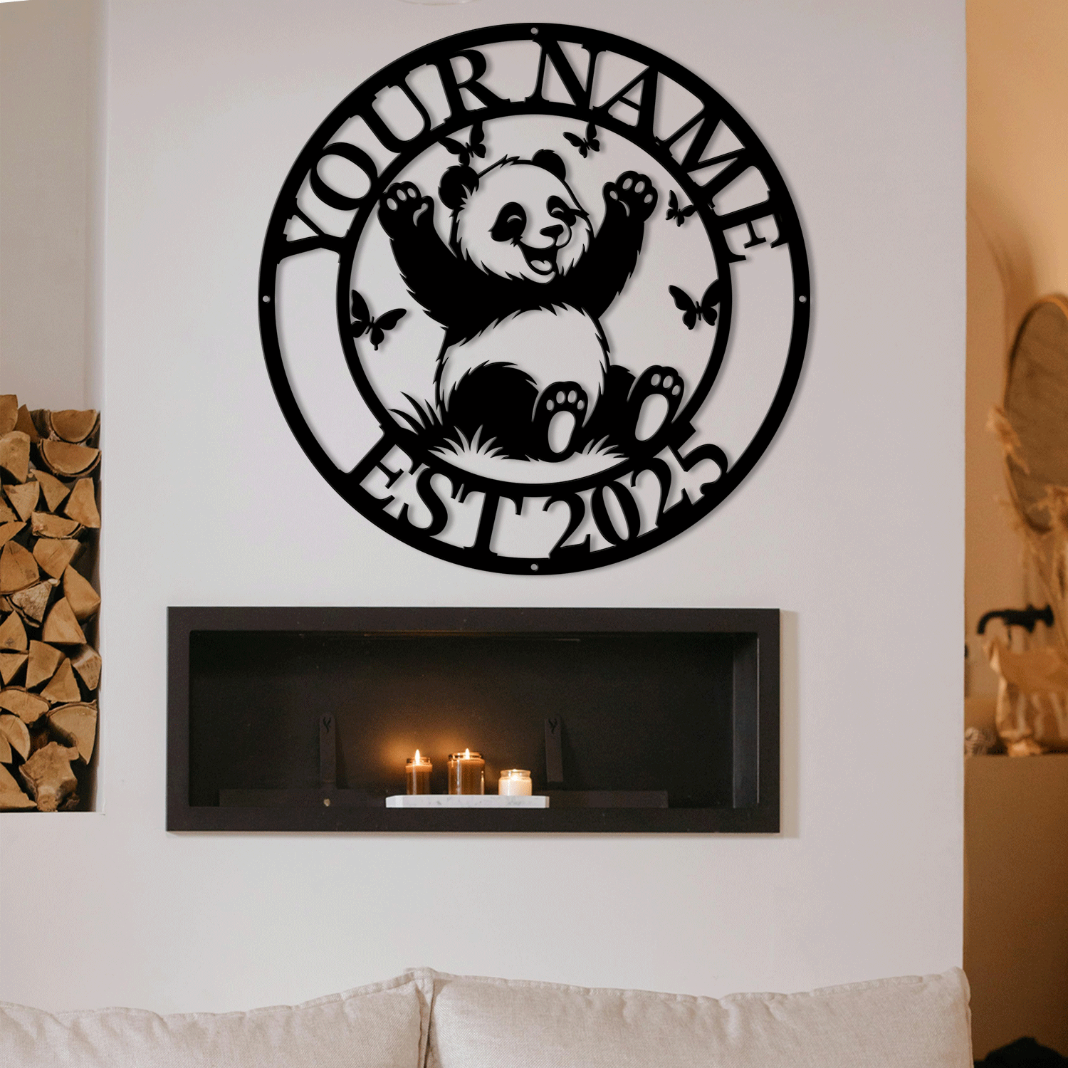 Personalized Panda Metal Sign – Custom Name Wall Decor