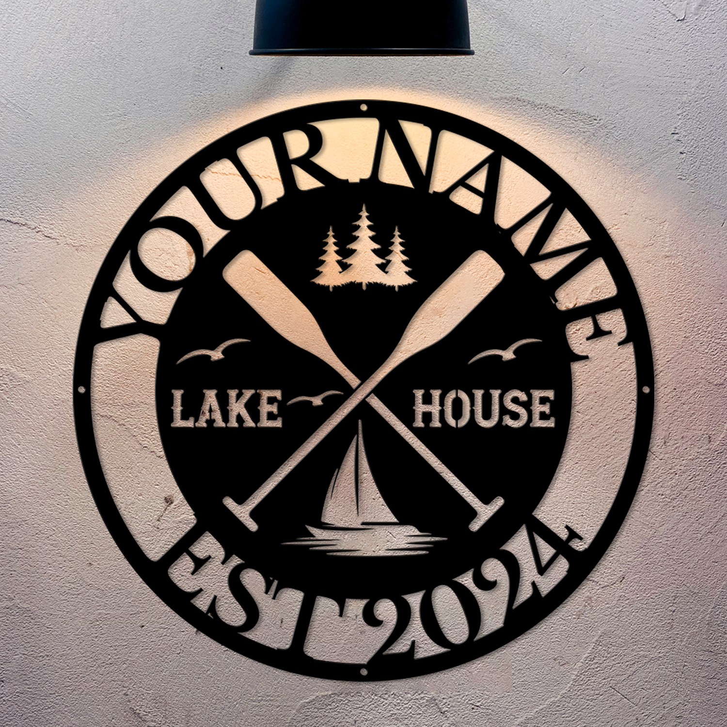 Personalized Lake House Metal Sign – Custom Name Wall Decor
